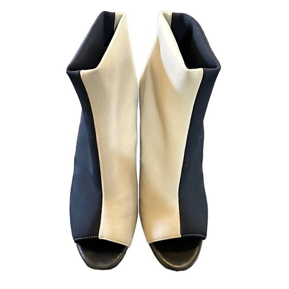 Vera Pelle Made In Italia Ankle Booties Black Cream Open Toe Festival Size 6.5 - Picture 3 of 10